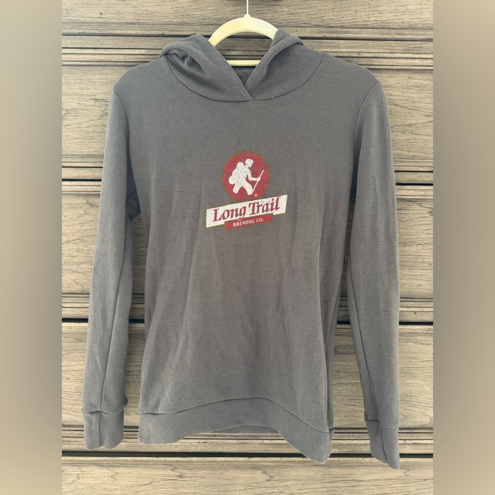 NEW Long Trail Brewing Co. Gray Thermal Hoodie NWOT Waffle Long Sleeve Hooded